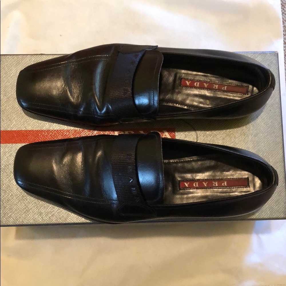 Prada black loafer shoes fit men